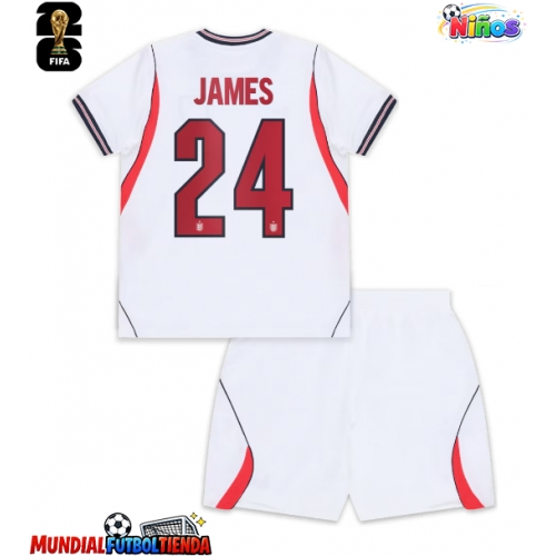 Camiseta Inglaterra Reece James #24 Primera Equipación Replica Mundial 2026 para niños mangas cortas (+ Pantalones cortos)